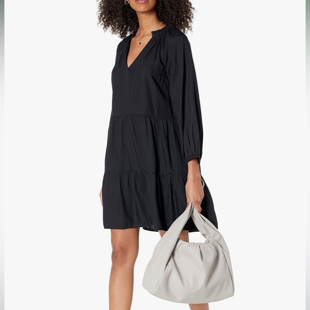 NWT The Drop caralynmirand Black Long Sleeve ruffle neck tiered mini Dress. XS